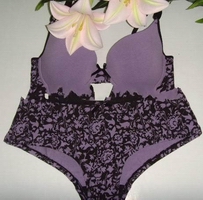 Wholesale C Cup Purple Printing Cotton Knitted amanda's brand Bra Pants Set