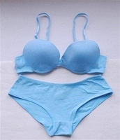 Wholesale C Cup Comfortable Blue Cotton Lady's Bra & Briefs Set