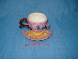 Wholesale Cartoon colorful kids' favourate ceramic cup with handle dish set
