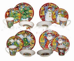 Wholesale Happy Christmas ceramic plate and cup set Santa Claus festive dinner set