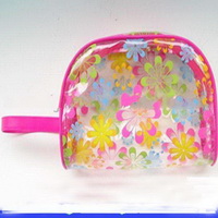 Wholesale Pink zipper design PVC fashion cosmetic makeup bag