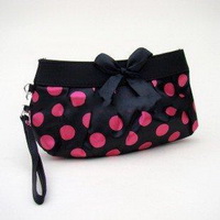 Wholesale bowtie design black color and pink dots makeup bag