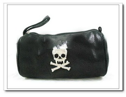 Wholesale skull printed pure white PU leather Cosmetic makeup bag