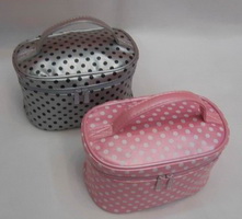 Wholesale Pink and black color black dots dressing cosmetics makeup bag