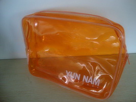 Wholesale household use orange color pvc makeup cosmetic bag