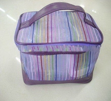 Wholesale stripe pattern Canvas material purple color makeup bag