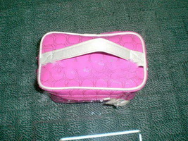 Wholesale Pink color and white strap design PU makeup bag