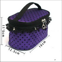 Wholesale purple color black dots portable Fashion Makeup Bag