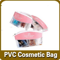 Wholesale pink and transparent PVC girls' cosmetic makeup bag