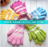Wholesale Multicolor feather yarn stripe winter glove