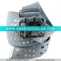 sky blue canvas belt with sequins