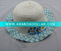 Wholesale girl baby crochet straw hat/handmade straw baby hat/lady's blue fashion hat