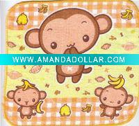 Wholesale 100% Cotton Lovely Monkey Pattern Square baby Towel
