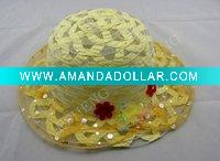 Wholesale brimmed hats crochet/yellow hat with tiny flower/velvet baby hat