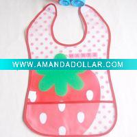 Wholesale environmental PEVA printed baby bib with velcro and gingham piping