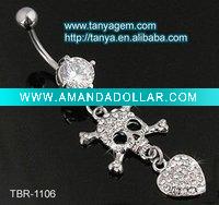 Wholesale rhodium plating skull belly ring/belly ring/navel ring/navel belly jewelry/body piercing jewelry