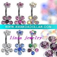 Wholesale 2010 new style CZ stone piercing jewelry navel belly ring