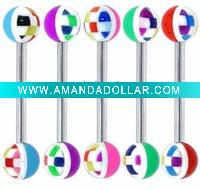 Wholesale Muliticolor Half Checker Ball Tongue Rings-BODY JEWELRY