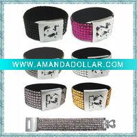 Wholesale 2011 fashion jewelers cheap rhinestone leather bracelet