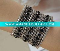 Wholesale fashion 3rows stretch black zinc alloy Tibetan jewelry bracelet