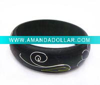 Wholesale wide colored wooden bangles painted flower fashion wood bangle very popular design