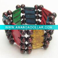 Wholesale Broad Coconut Shell & Wood Stretch Cuff bracelet