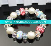 Wholesale new unique 100pcs/lot clay+crystal+pearl handmade bracelet