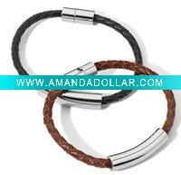 Wholesale B472 braided leather steel tube bracelet