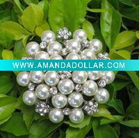 Wholesale Fashion alloy rhinestone flower pearl brooch