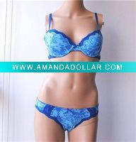 Wholesale new style blue Cotton Bra set with decorative design Printing