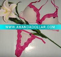 Wholesale Three Quarters Pink Cotton Lace Lady's Bra & Sexy G-string