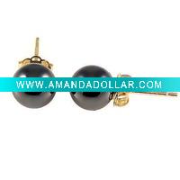 Wholesale 6mm Golden Half hole Round Hematite Earrings butterfly clasp 110311005