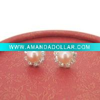 Wholesale wholesale fashion metal and rhinestone and freshwater pearl earring