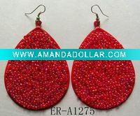 red reardrop shaped beads earring