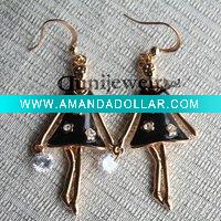Wholesale Fashion Ladies' Enamel Girl Pendant Zircon Charm Earrings