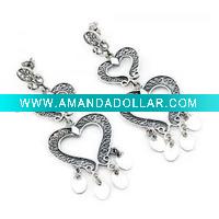 Wholesale double hearts charm long earrings