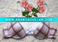 Wholesale Charming Big Checker Printting White Sexy Padded Bra