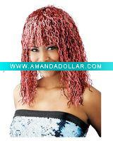 Wholesale Crimped Tinsel Wig - Red Adult