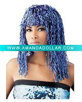 Wholesale Crimped Tinsel Wig - blue Adult