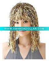Wholesale Crimped Tinsel Wig - gold Adult