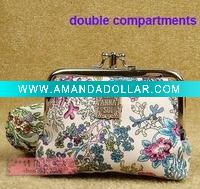 Wholesale double compartment lovely flower painting women coin purse LQB1458