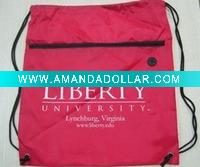 Pink polyester drawstring backpack with PP cord for closure