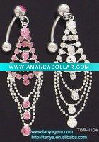 Wholesale rhodium plating belly ring/beaded belly ring/navel ring/navel belly jewelry/body piercing jewelry
