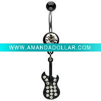 Wholesale Black Titanium Body Jewelry,Titanium Plated Gem Belly Ring