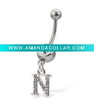 Wholesale Alphabet Belly Button Rings;26 English Letter belly ring