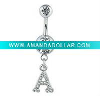 Wholesale Alphabet Belly Button Rings;26 English Letter belly ring
