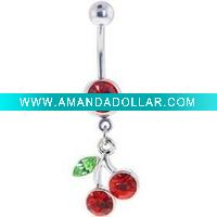 Wholesale Cherry Dangling Belly Button Ring, Body Jewelry Navel Ring