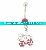 Wholesale Belly Button Rings > Cherry Belly Button Rings > Pave Cherry Basic Belly Ring