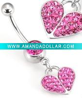 Wholesale fashion 316L stainless steel with doubel pink heart body piercing belly jewelry