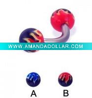 Wholesale Titanium curved body barbell with flame balls body jewelry piercing eyebrow jewelry